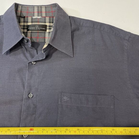 VTG Pierre Balmain Men’s Large Gray Woven Dress Shirt Monsieur Button 42 - Picture 6 of 8